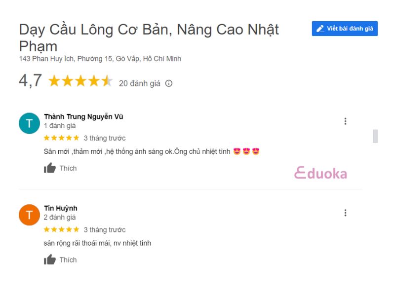 Nhận xét của Các Vợt Thủ về Sân Cầu Lông Nhật Phạm