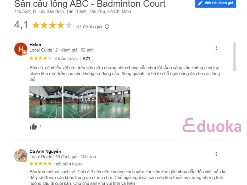 Đánh giá của người chơi về sân cầu lông ABC