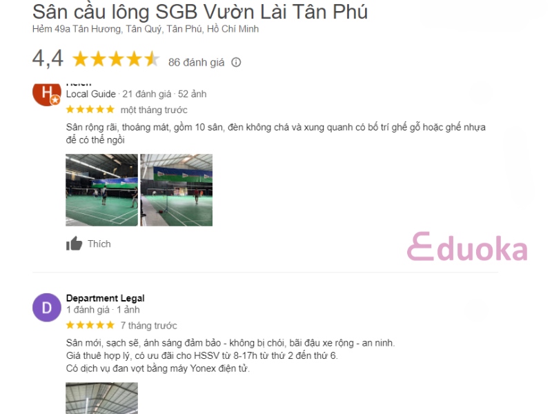 Đánh giá của các lông thủ về sân cầu lông SGB Vườn Lài Tân Phú