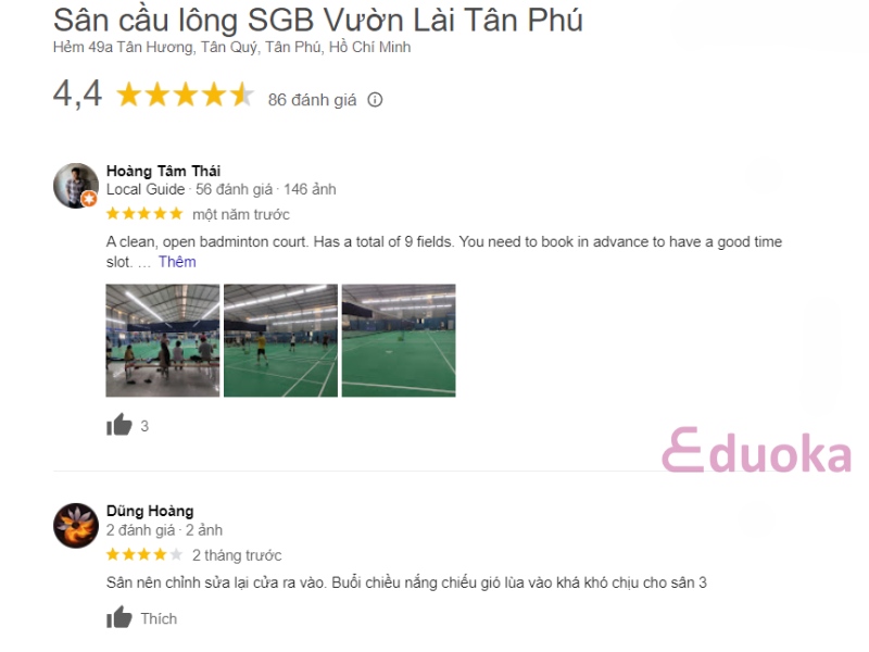 Nhận xét của các lông thủ về sân cầu lông SGB Vườn Lài Tân Phú