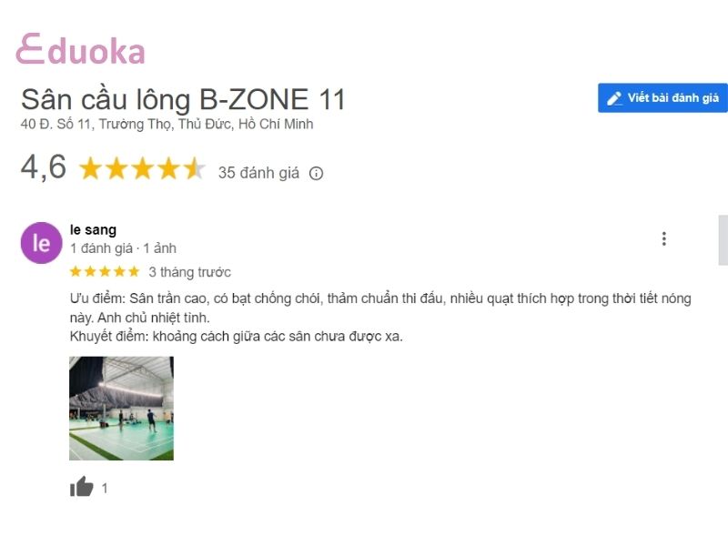 Đánh Giá Của Người Chơi Về Sân Cầu Lông B-Zone 11