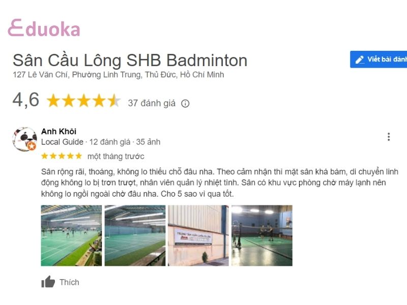 Nhận Xét của Người Chơi về Sân Cầu Lông SHB Badminton