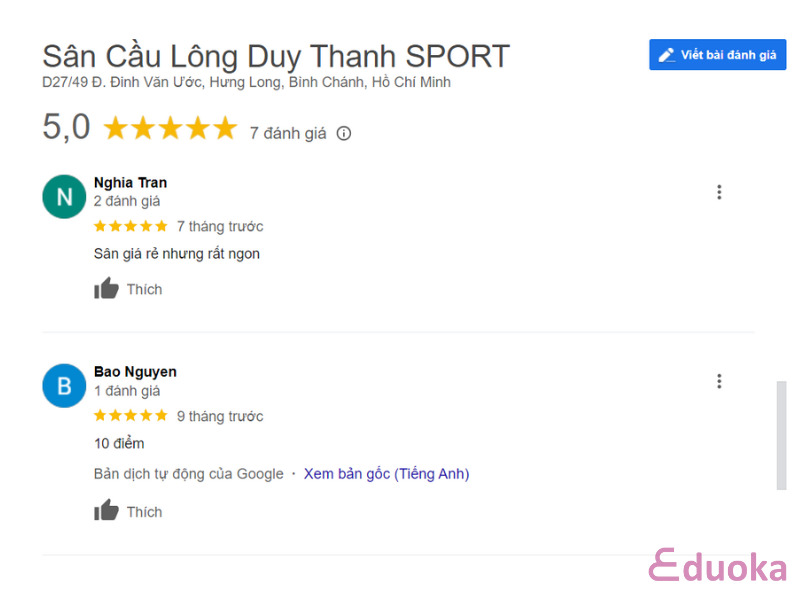 Đánh Giá Của Các Vợt Thủ Về Sân Cầu Lông Duy Thanh SPORT