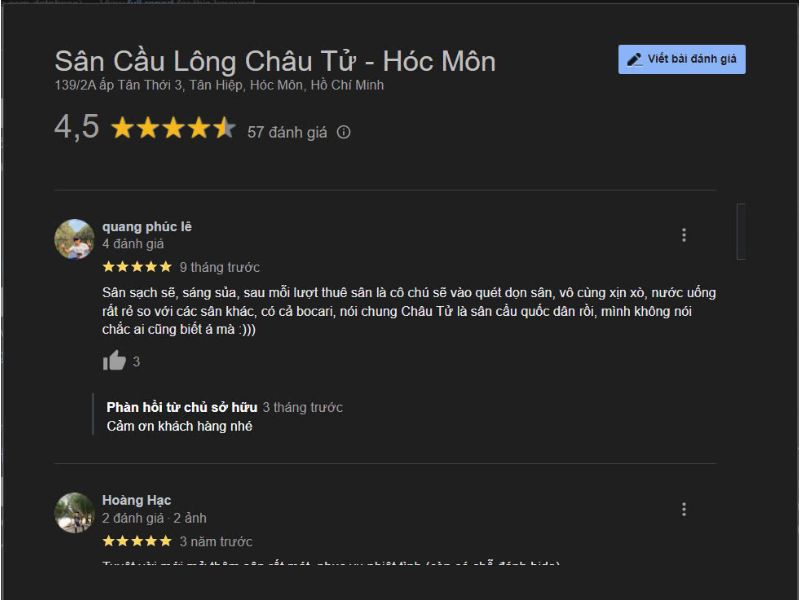 Đánh Giá Của Các Vợt Thủ Về Sân Cầu Lông Châu Tử