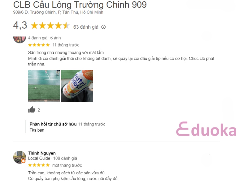 Đánh giá của các lông thủ tại CLB Cầu Lông Trường Chinh 909