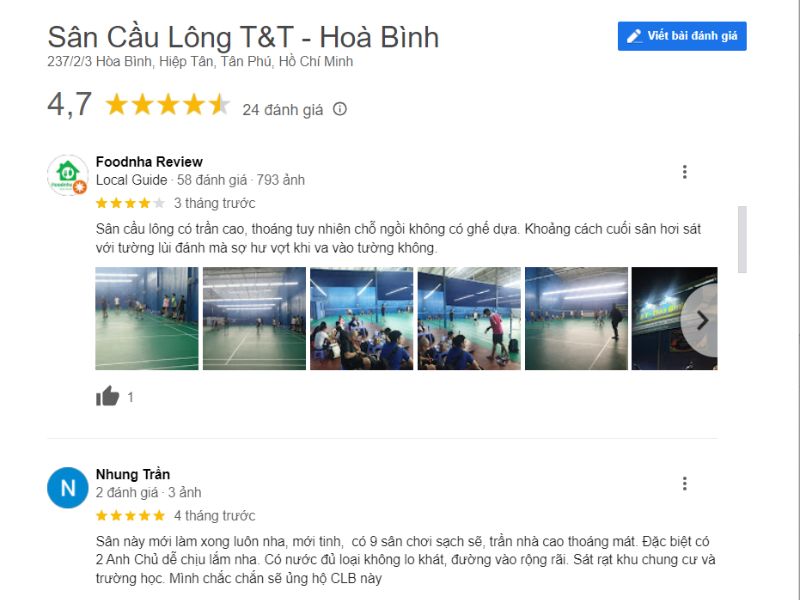 Đánh Giá Của Người Chơi Về Sân Cầu Lông T&T