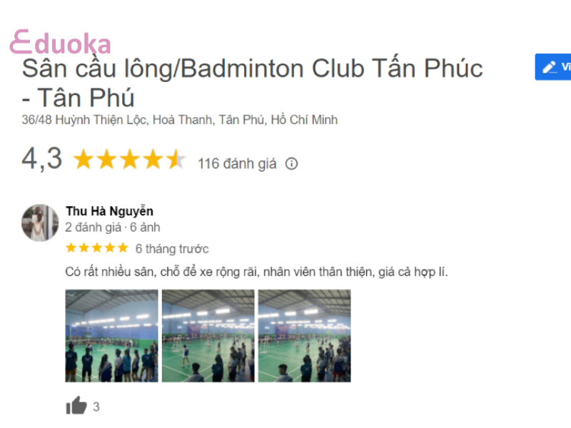Đánh giá từ các vợt thủ về sân cầu lông Tấn Phúc