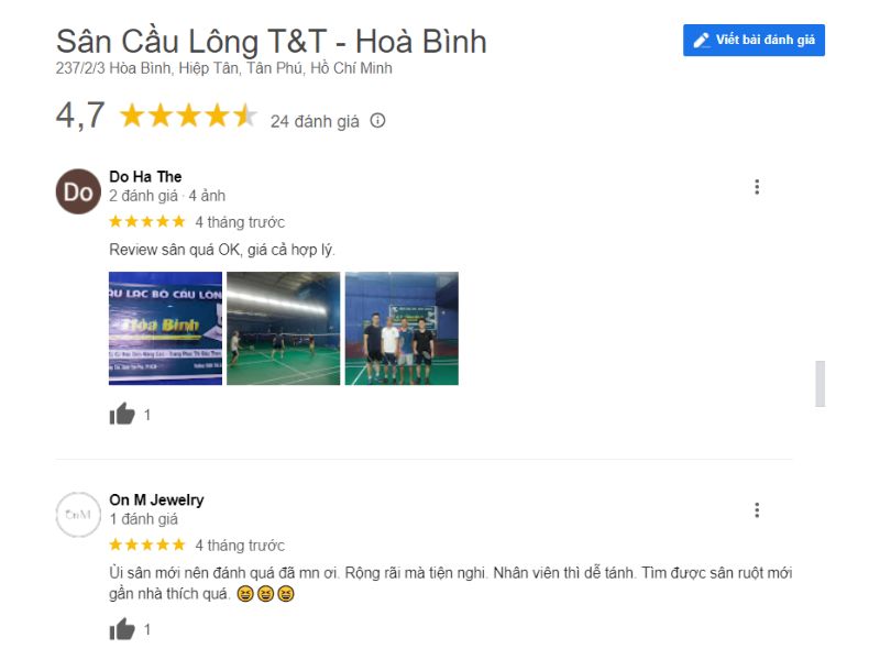 Nhận Xét Của Người Chơi Về Sân Cầu Lông T&T