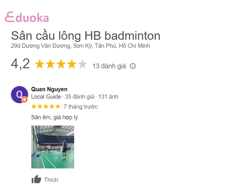 Nhận xét từ các vợt thủ về sân cầu lông HB badminton