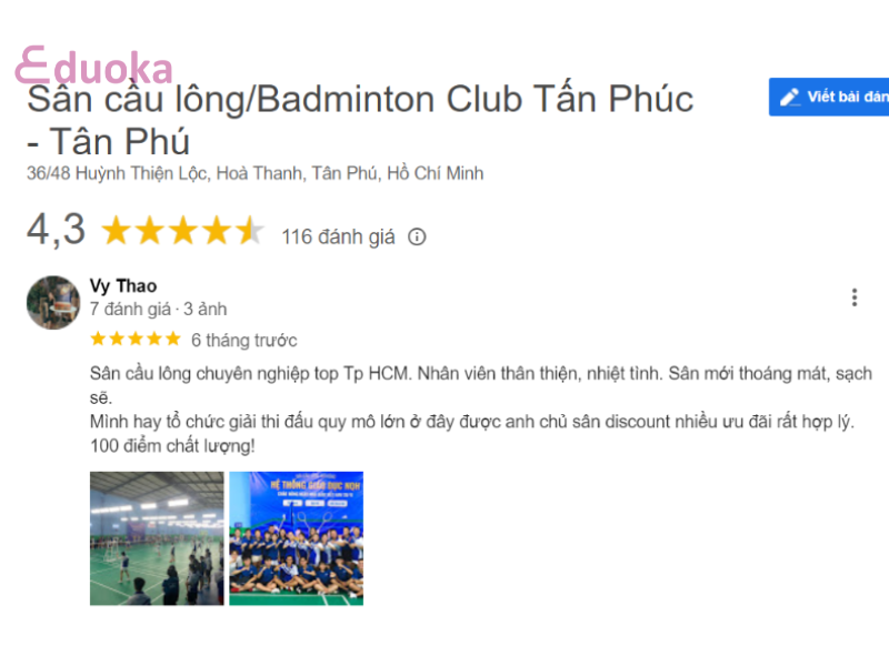 Nhận xét từ các vợt thủ về sân cầu lông Tấn Phúc
