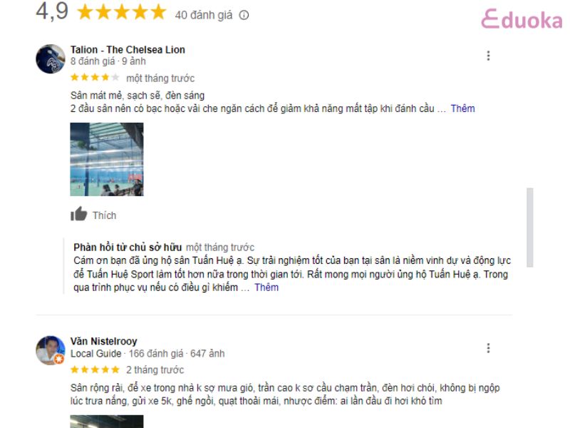 Nhận xét của các vợt thủ về sân cầu lông Tuấn Huệ