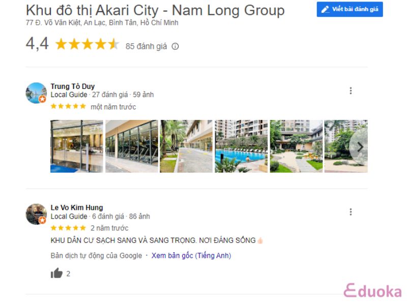 Nhận xét của khách hàng về Bể Bơi Khu đô thị Akari City