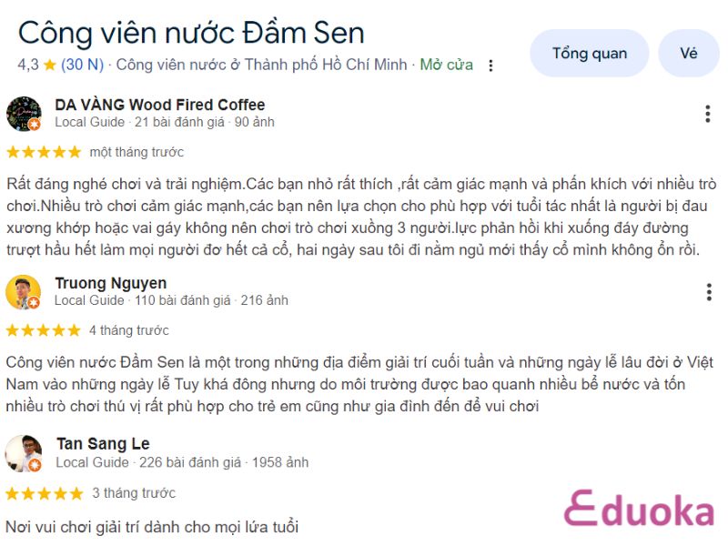 Nhận xét của khách hàng về Bể Bơi Tại Công Viên Nước Đầm Sen Quận 11