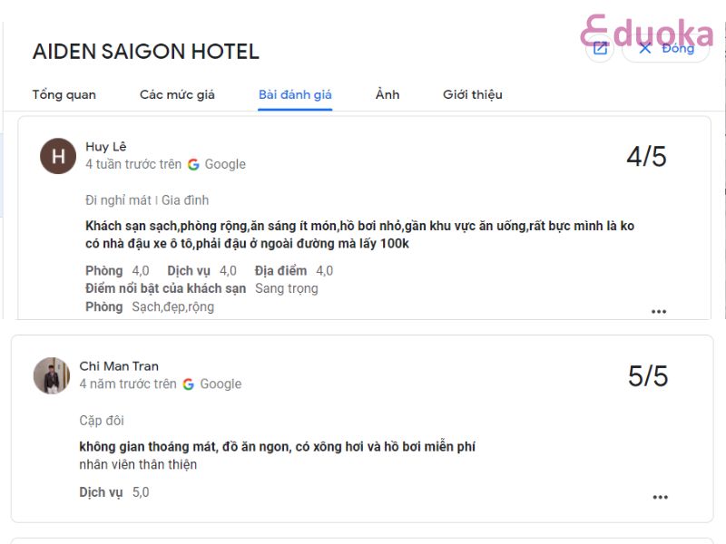 Nhận xét của Khách Hàng Về Hồ Bơi AIDEN SAIGON HOTEL