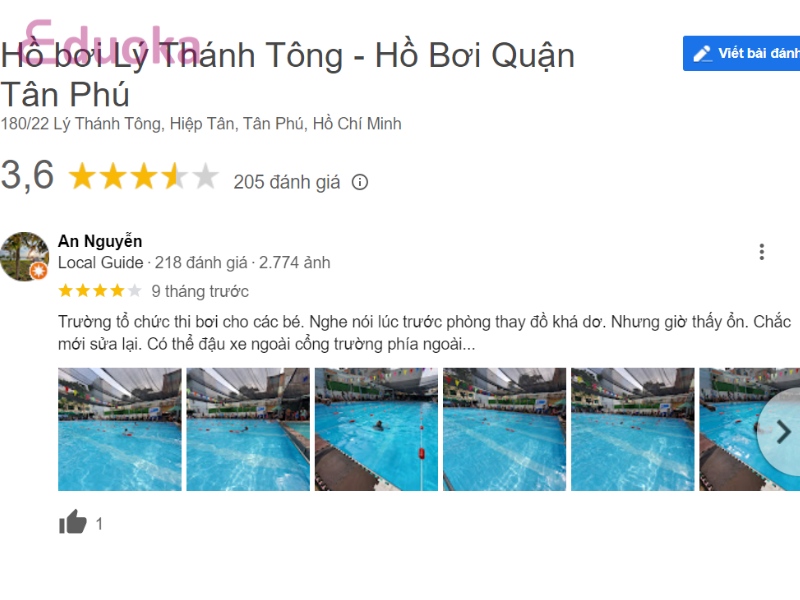 Đánh giá của khách hàng về hồ bơi Lý Thánh Tông