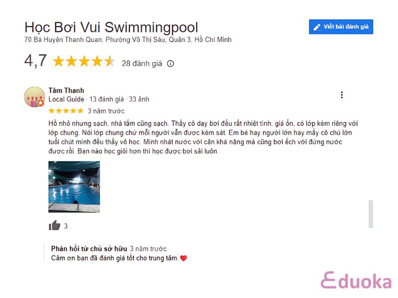 Đánh giá của khách hàng về hồ bơi trung tâm phục hồi chức năng