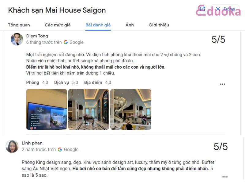 Review của Khách Hàng về Bể Bơi Khách sạn Mai House Sài Gòn