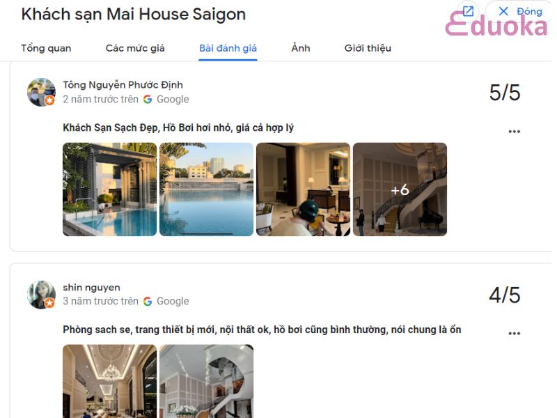 Đánh giá của Khách Hàng về Bể Bơi Khách sạn Mai House Sài Gòn