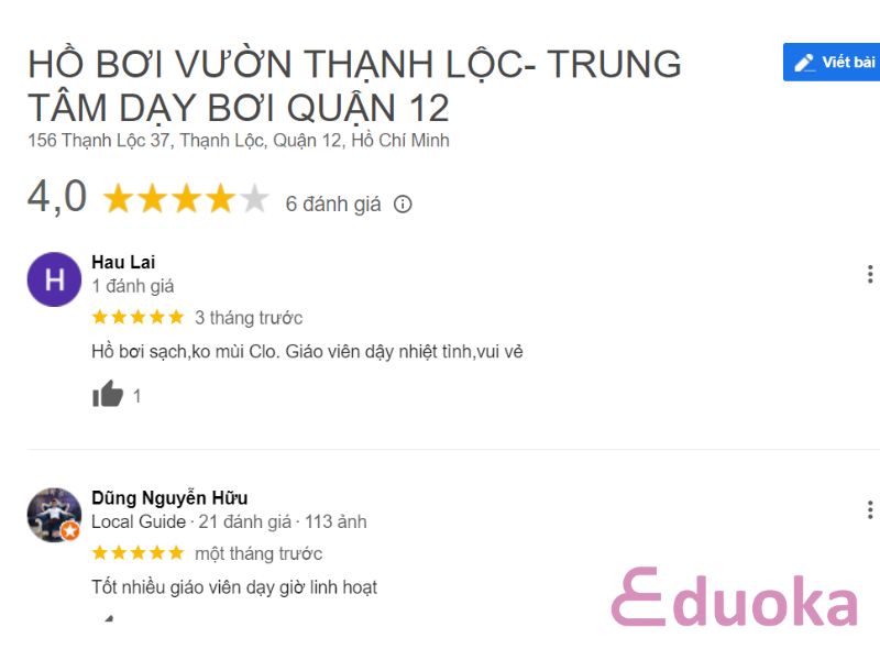 Review của khách hàng về Hồ bơi Vườn Thạnh Lộc