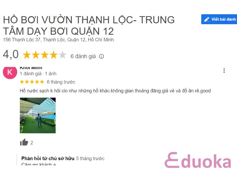 Đánh giá của khách hàng về Hồ bơi Vườn Thạnh Lộc