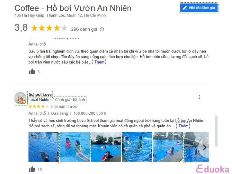 Trải nghiệm của Khách hàng về Hồ bơi Vườn An Nhiên