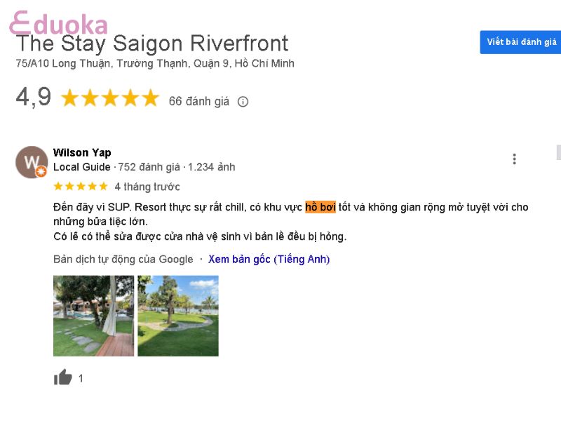 Đánh giá của khách hàng về Hồ bơi The Stay Saigon Riverfront