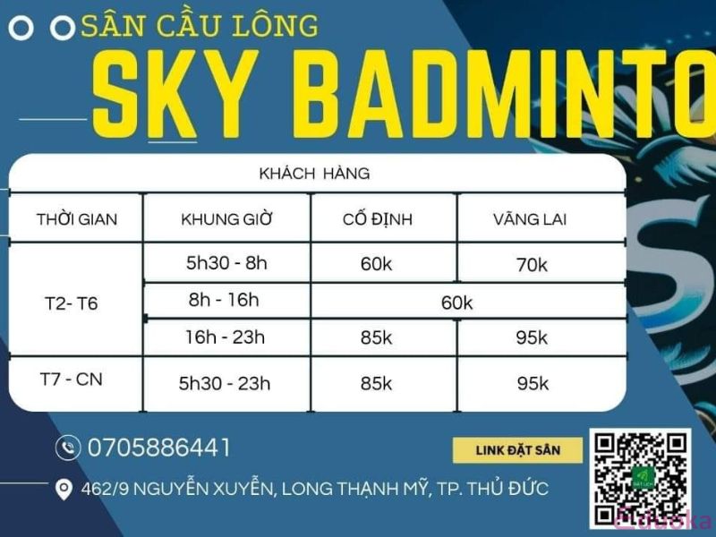 Chi phí thuê sân cầu lông tại Sky Badminton Club Thủ Đức