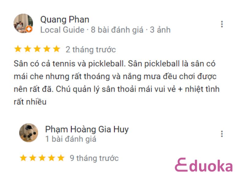 Đánh giá khách hàng về sân tennis Bồ Câu Trắng