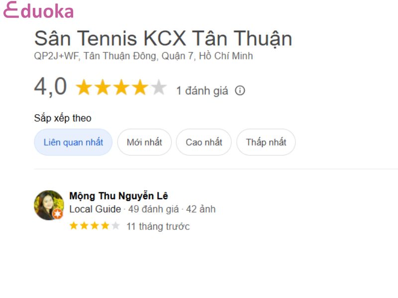 Đánh giá từ khách hàng về Sân Tennis KCX Tân Thuận